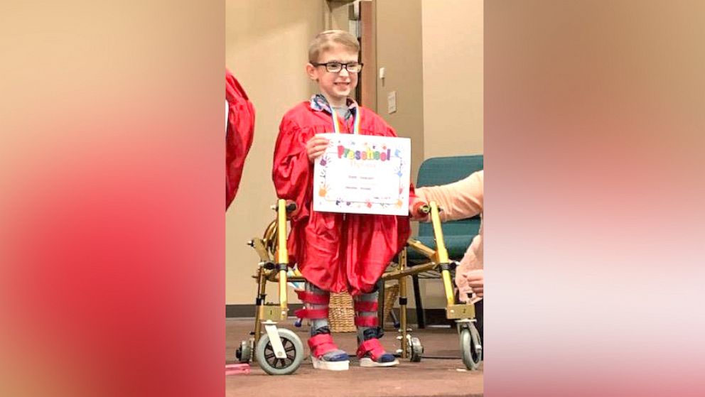 PHOTO: Blake Mompher, 5, was born with spina bifida and surprised his family and friends when he walked across the stage at his preschool graduation ceremony.