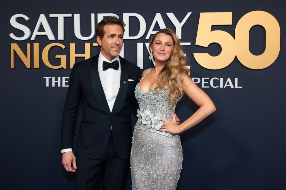 PHOTO: Blake Lively and Ryan Reynolds arrive for the Saturday Night Live 50: The Anniversary Special at 30 Rockefeller Plaza in New York City, Feb. 16, 2025. 