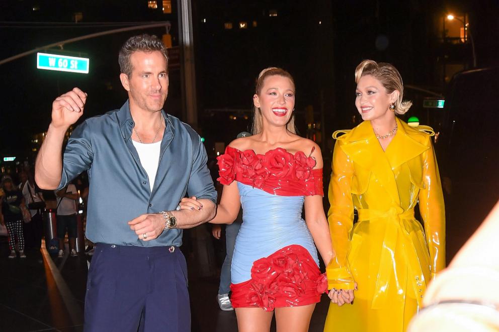 PHOTO: Ryan Reynolds, Blake Lively, and Gigi Hadid are seen arriving at the Jazz Center for the "Deadpool & Wolverine" premiere after party, July 22, 2024, in New York.