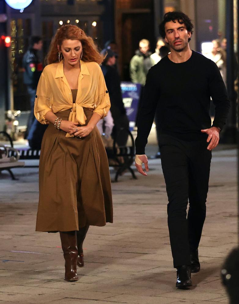 PHOTO: In this Jan. 12, 2024, file photo, Blake Lively and Justin Baldoni are seen on the set of 'It Ends with Us' in Jersey City, New Jersey. 