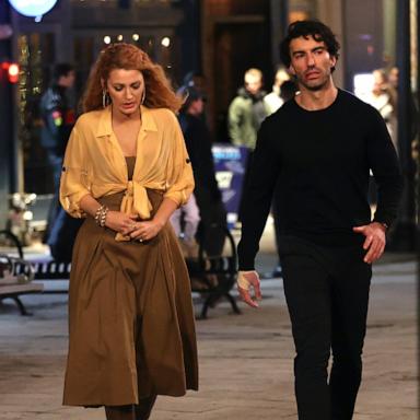 PHOTO: In this Jan. 12, 2024, file photo, Blake Lively and Justin Baldoni are seen on the set of 'It Ends with Us' in Jersey City, New Jersey. 