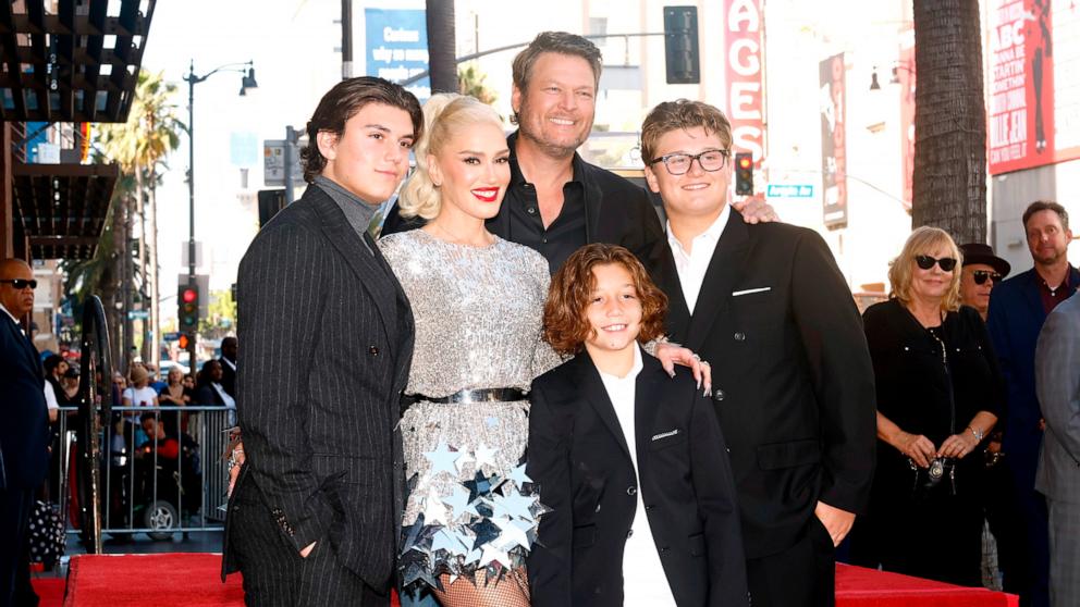 PHOTO: In this Oct. 19, 2023, file photo, Kingston Rossdale, Gwen Stefani, Apollo Rossdale, Blake Shelton and Zuma Rossdale attend the Hollywood Walk of Fame Star Ceremony Honoring Gwen Stefani, in Hollywood, Calif.