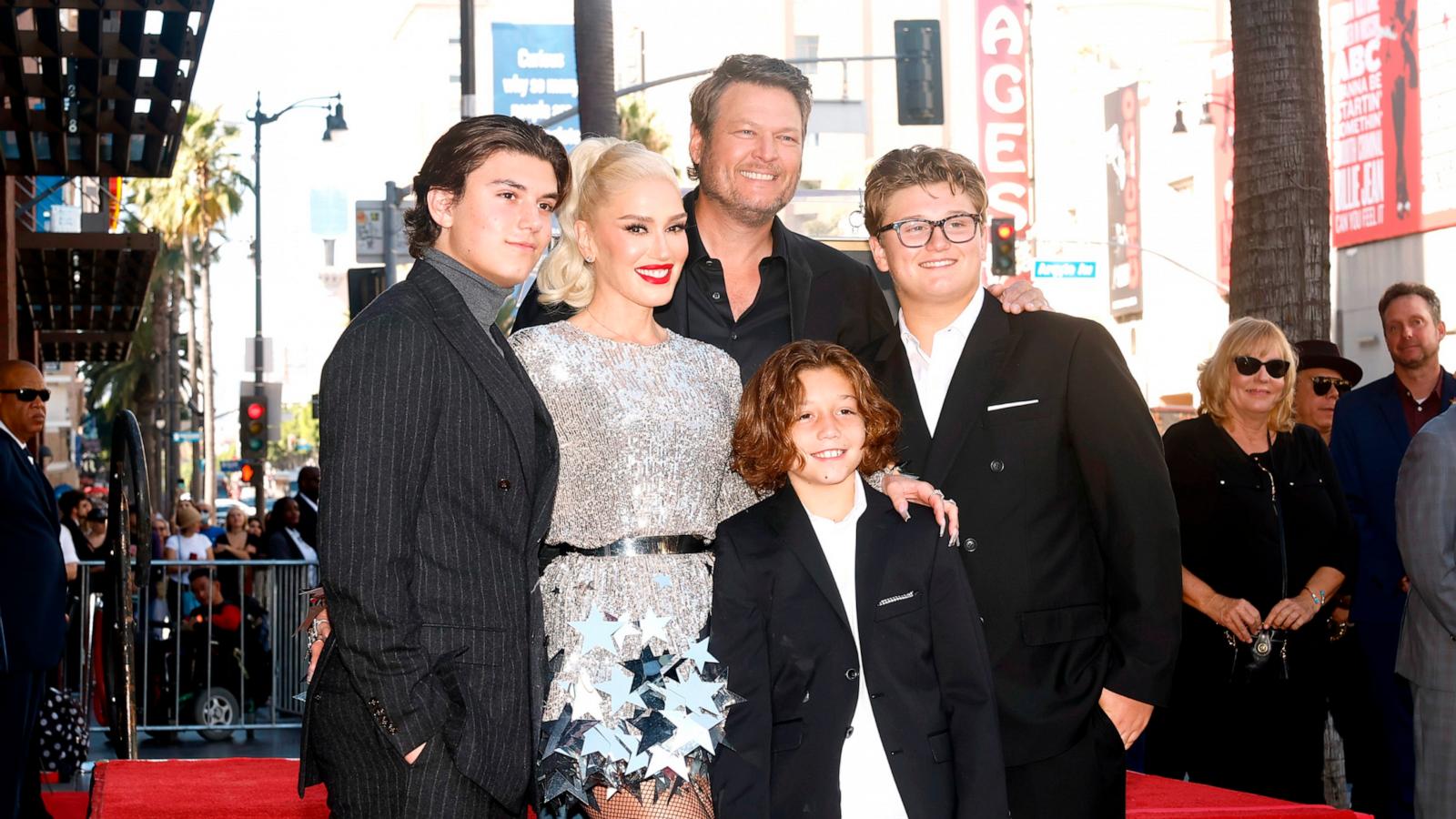 PHOTO: In this Oct. 19, 2023, file photo, Kingston Rossdale, Gwen Stefani, Apollo Rossdale, Blake Shelton and Zuma Rossdale attend the Hollywood Walk of Fame Star Ceremony Honoring Gwen Stefani, in Hollywood, Calif.