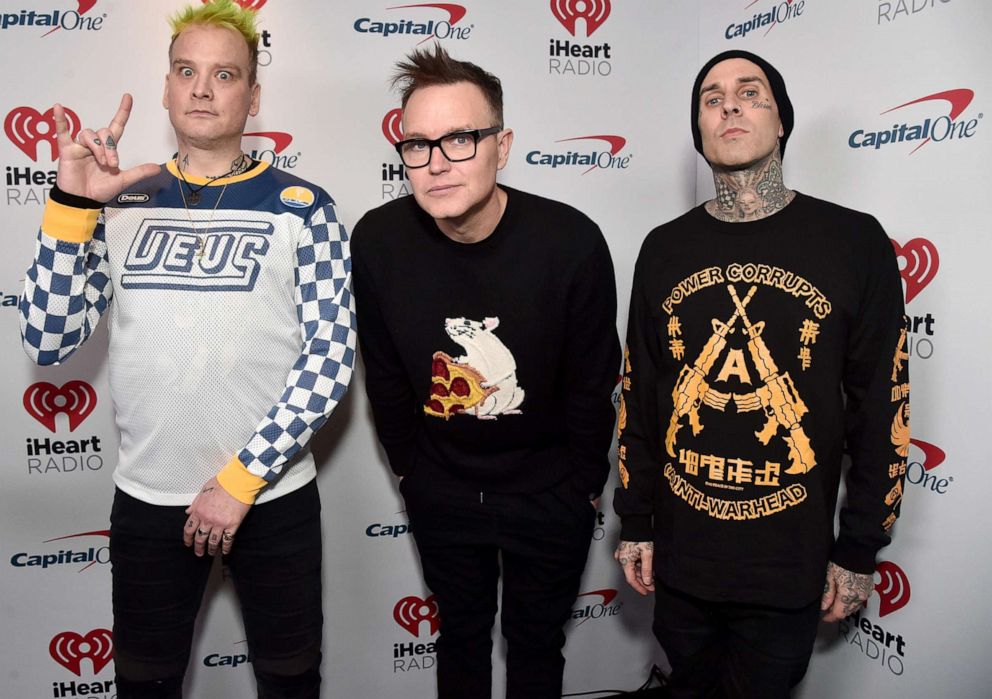 PHOTO: Matt Skiba, Mark Hoppus and Travis Barker of blink-182 at The Forum on Jan. 18, 2020 in Inglewood, Calif.