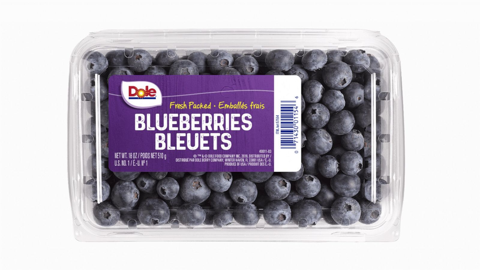 PHOTO: Dole is recalling a limited number of cases of fresh blueberries packaged in a variety of clamshell sizes for potential Cyclospora contamination, June 25, 2021.