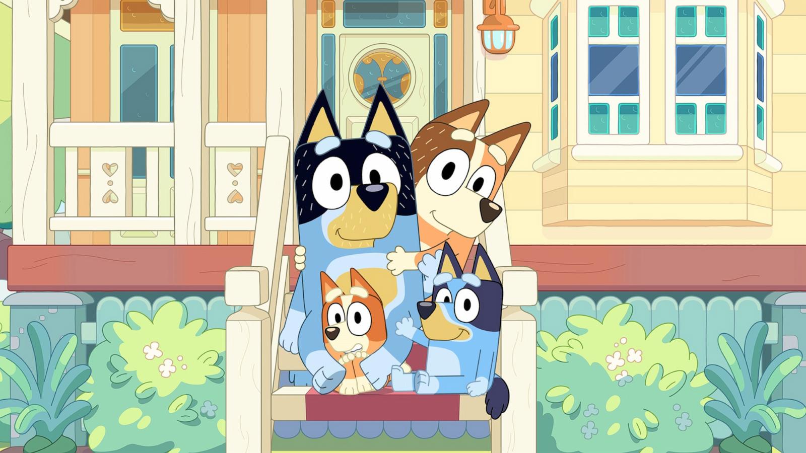 PHOTO: Image from the hit series "Bluey" of Dad (BANDIT), Mum (CHILLI), Bluey, Bingo (BLUEY'S SISTER).