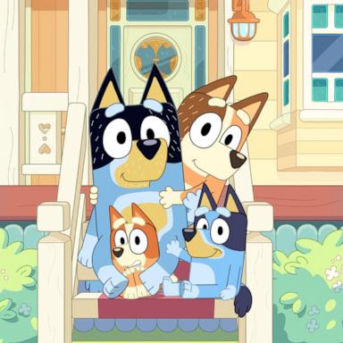 PHOTO: Image from the hit series "Bluey" of Dad (BANDIT), Mum (CHILLI), Bluey, Bingo (BLUEY'S SISTER).