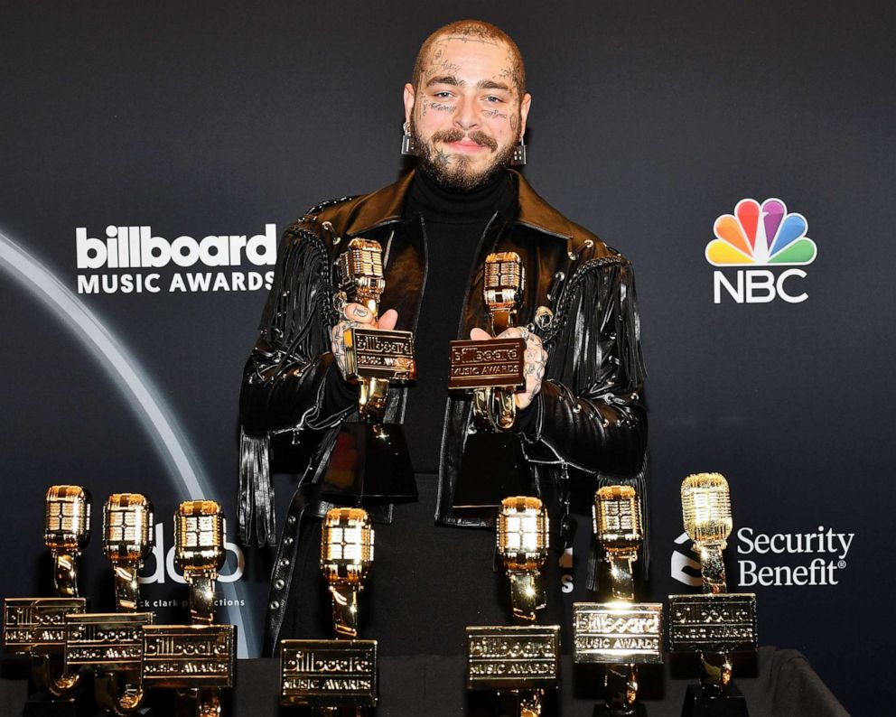 PHOTO: Post Malone poses backstage at the 2020 Billboard Music Awards broadcast on Oct. 14, 2020 at the Dolby Theatre in Los Angeles.