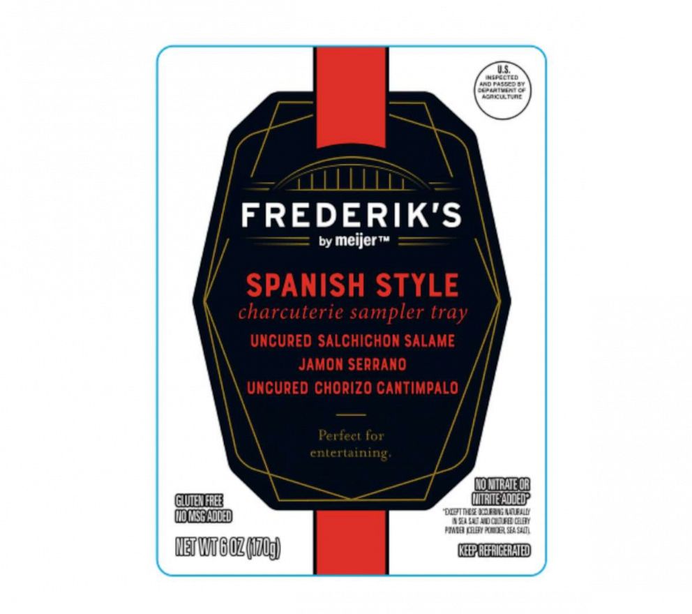 PHOTO: 6-oz. plastic tray of “FREDERIK’S by meijer SPANISH STYLE charcuterie sampler tray” with sell by date 4/15/23 has been recalled.