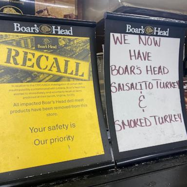 PHOTO: Boar's Head deli meats Recall notice at Deli counter in grocery store, Queens, New York, Aug. 5, 2024.