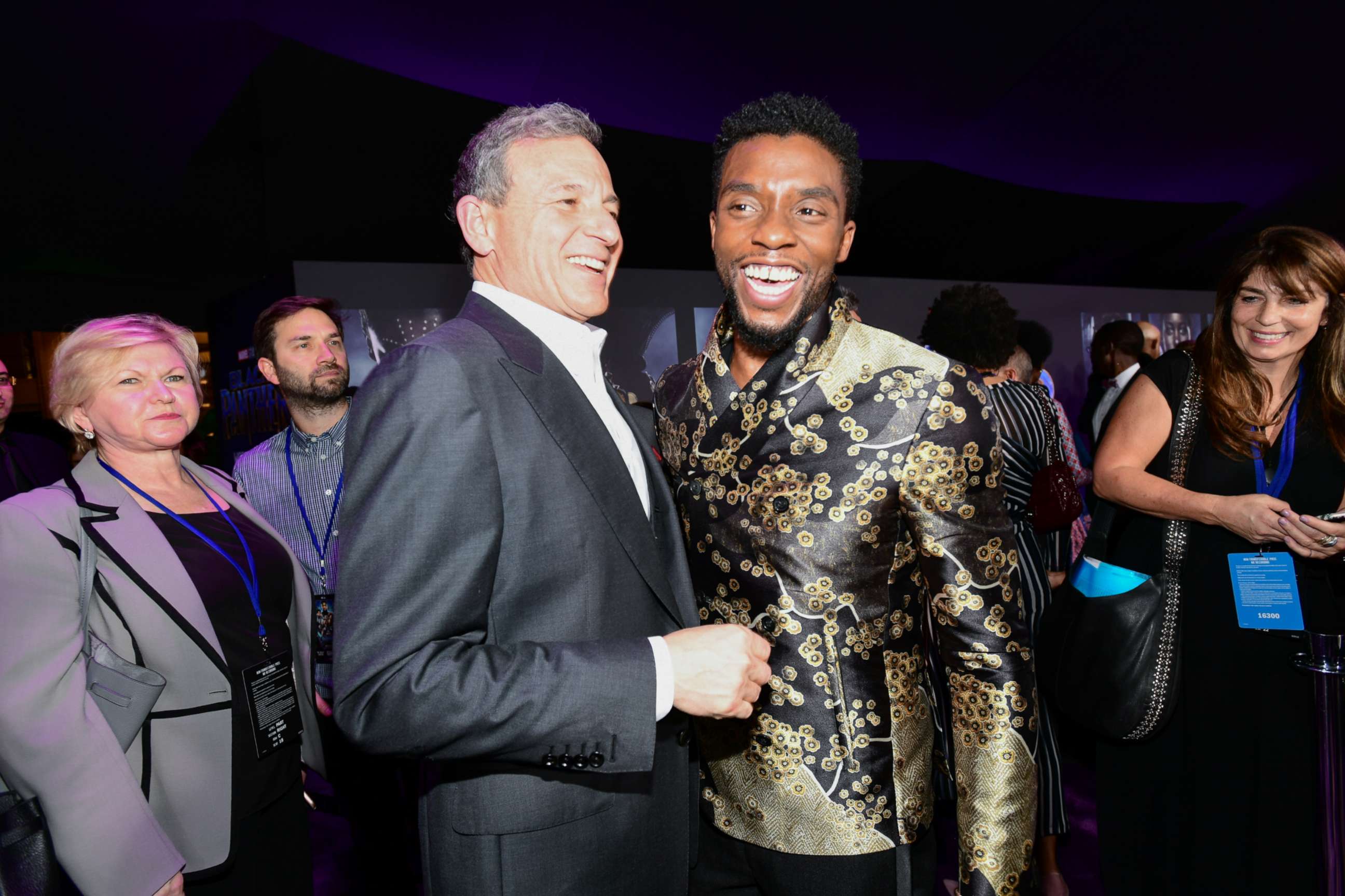 PHOTO: Chairman and CEO of the Walt Disney Company Bob Iger and actor Chadwick Boseman attend the premiere of Marvel's "Black Panther" at Dolby Theatre on Jan. 29, 2018, in Hollywood, Calif.