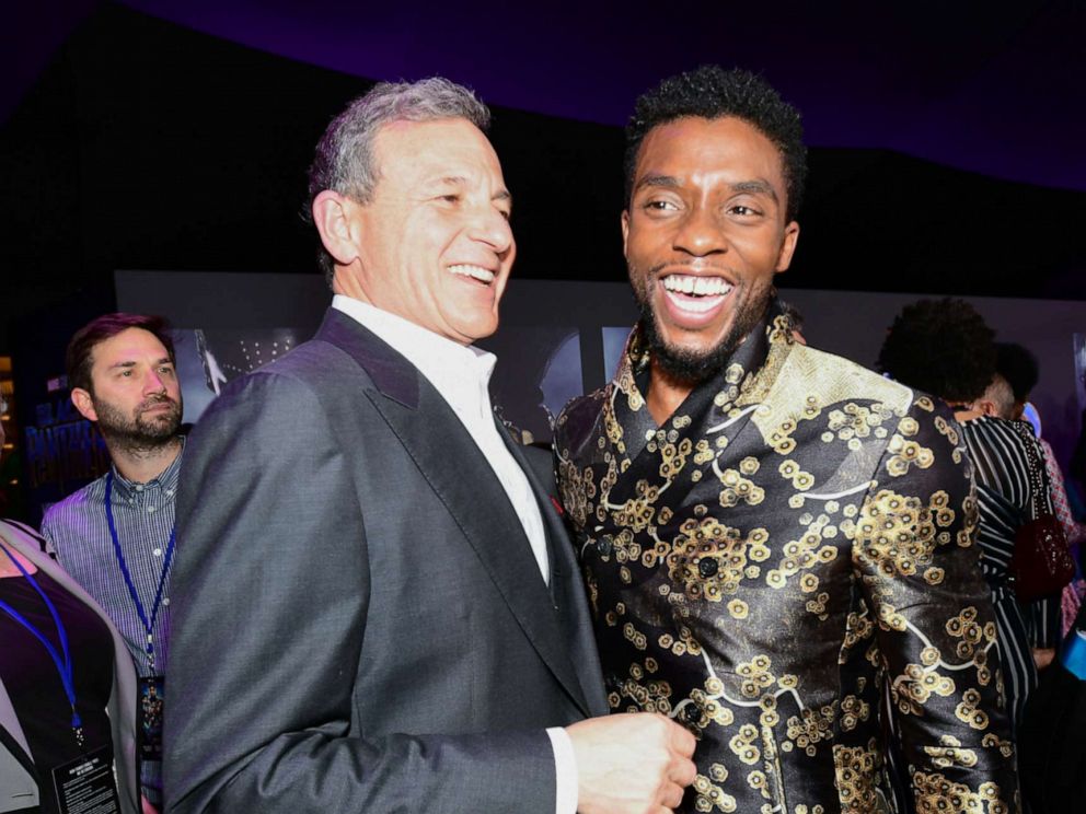 PHOTO: Chairman and CEO of the Walt Disney Company Bob Iger and actor Chadwick Boseman attend the premiere of Marvels Black Panther at Dolby Theatre on Jan. 29, 2018, in Hollywood, Calif.