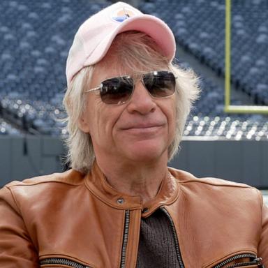 PHOTO: Jon Bon Jovi speaks with Michael Strahan of ABC News at MetLife Stadium in East Rutherford, New Jersey.