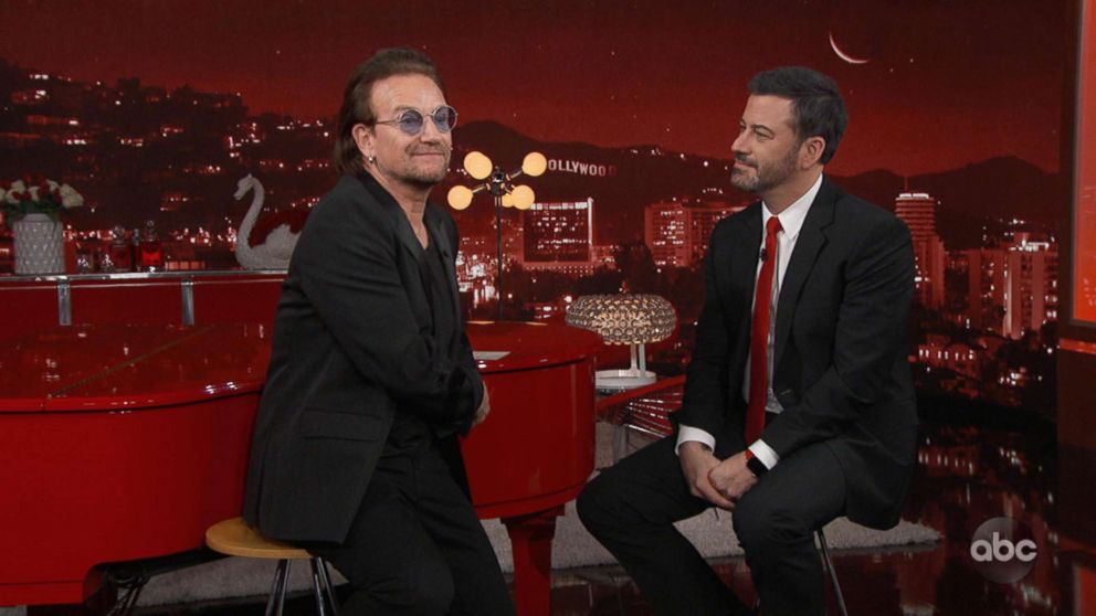 Bono talks with Jimmy Kimmel for annual (RED) benefit show on ABC, Nov. 19, 2018.