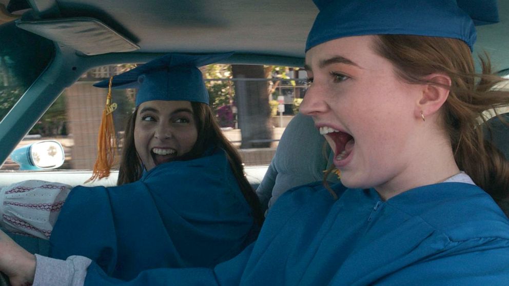 PHOTO: Beanie Feldstein, left, as Molly, and Kaitlyn Dever, as Amy, in a scene from "Booksmart."