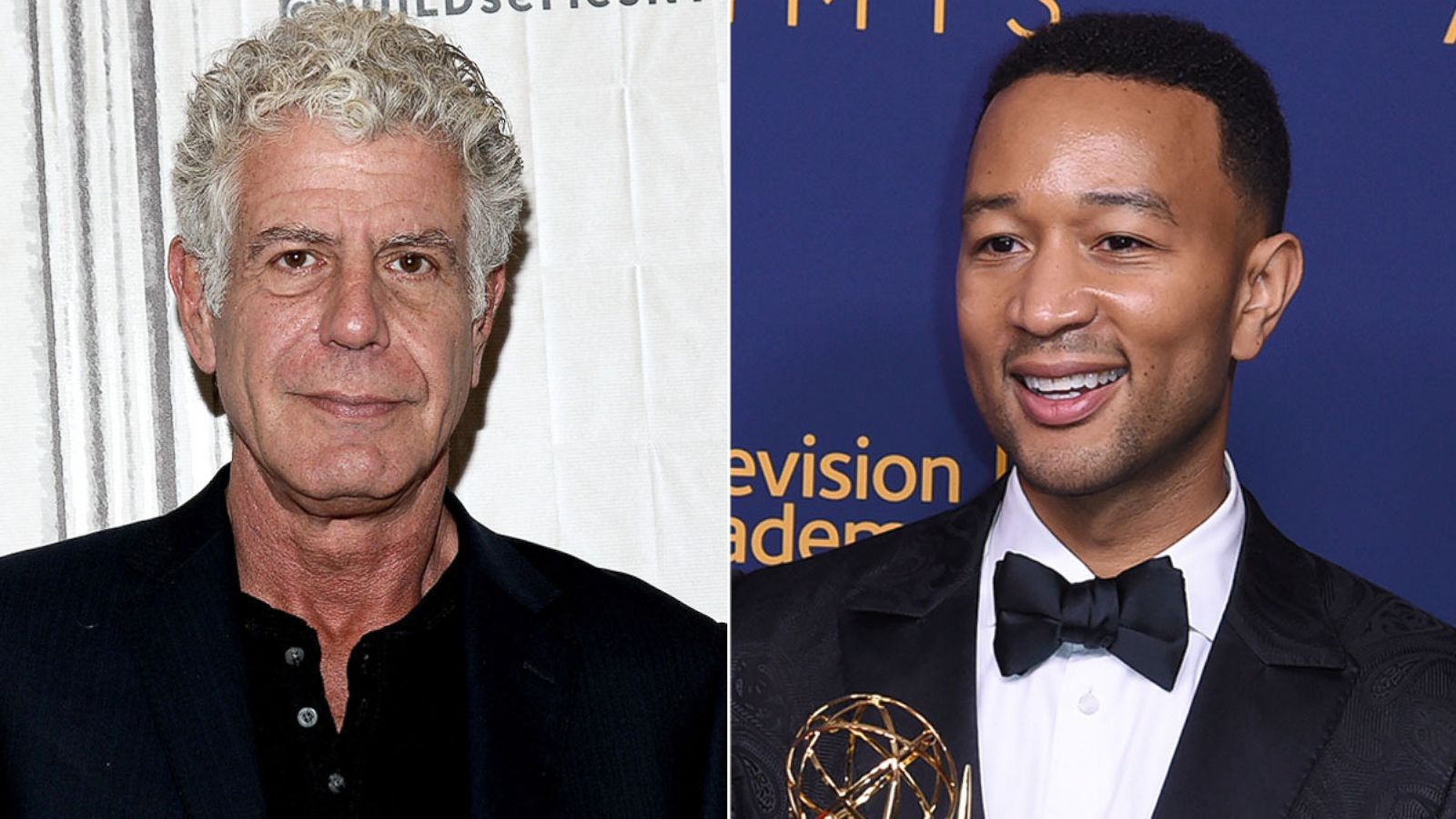 PHOTO: Anthony Bourdain attends The Balvenie's "Raw Craft," Oct. 30, 2017, in New York. John Legend poses in the press room during night two of the Creative Arts Emmy Awards, Sept. 9, 2018, in Los Angeles.