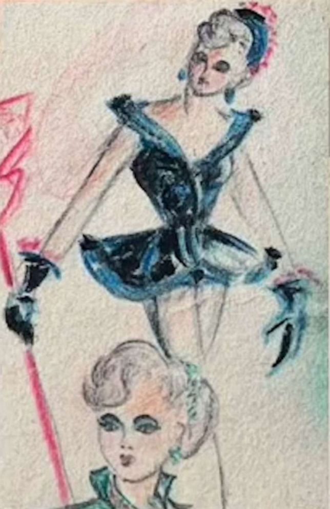 PHOTO: An original sketch by Julia's grandmother created during her time in fashion school is shown.