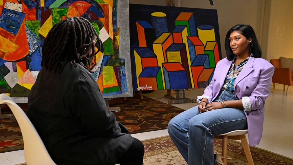 PHOTO: Simone Ledward Boseman sits down with Whoopi Goldberg for a conversation about her late husband, Chadwick Boseman.