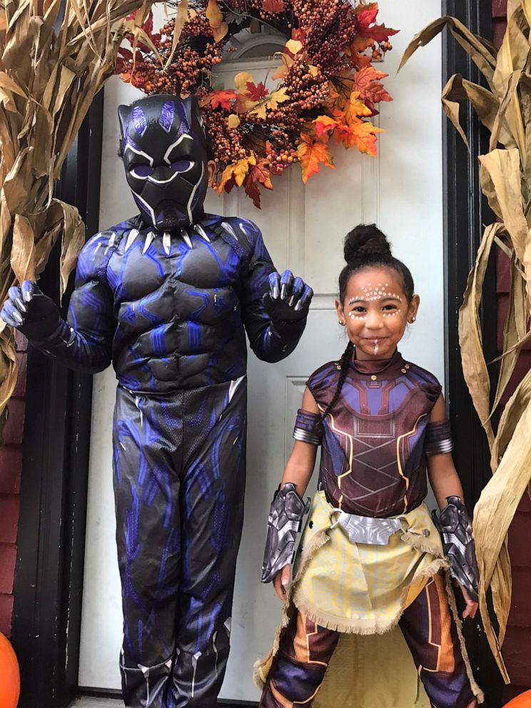 PHOTO: Brother and sister duo Yui, 6, and Masaya, 10, of Buffalo, New York, pose in their "Black Panther" costumes.