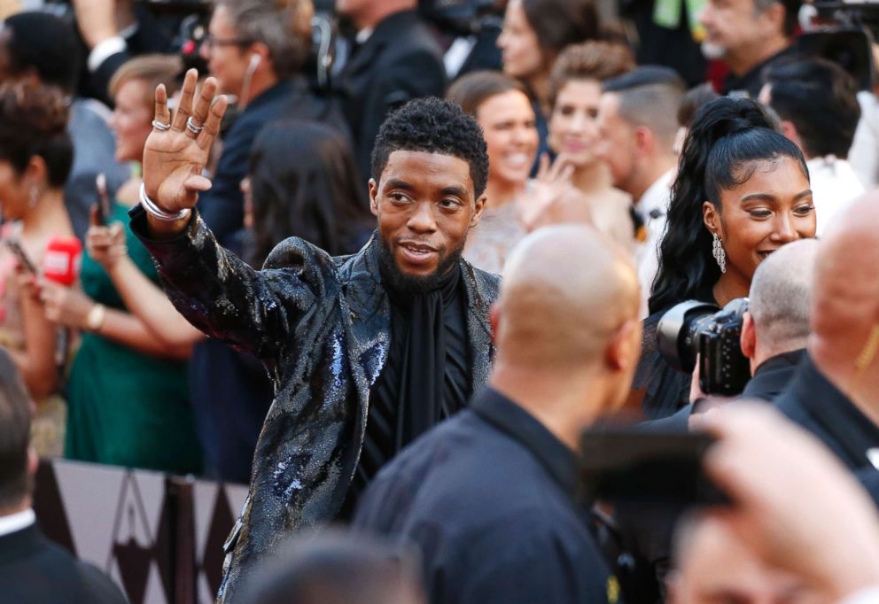 PHOTO: Chadwick Boseman arrives at the Oscars, Feb. 24, 2019, at the Dolby Theatre in Los Angeles.