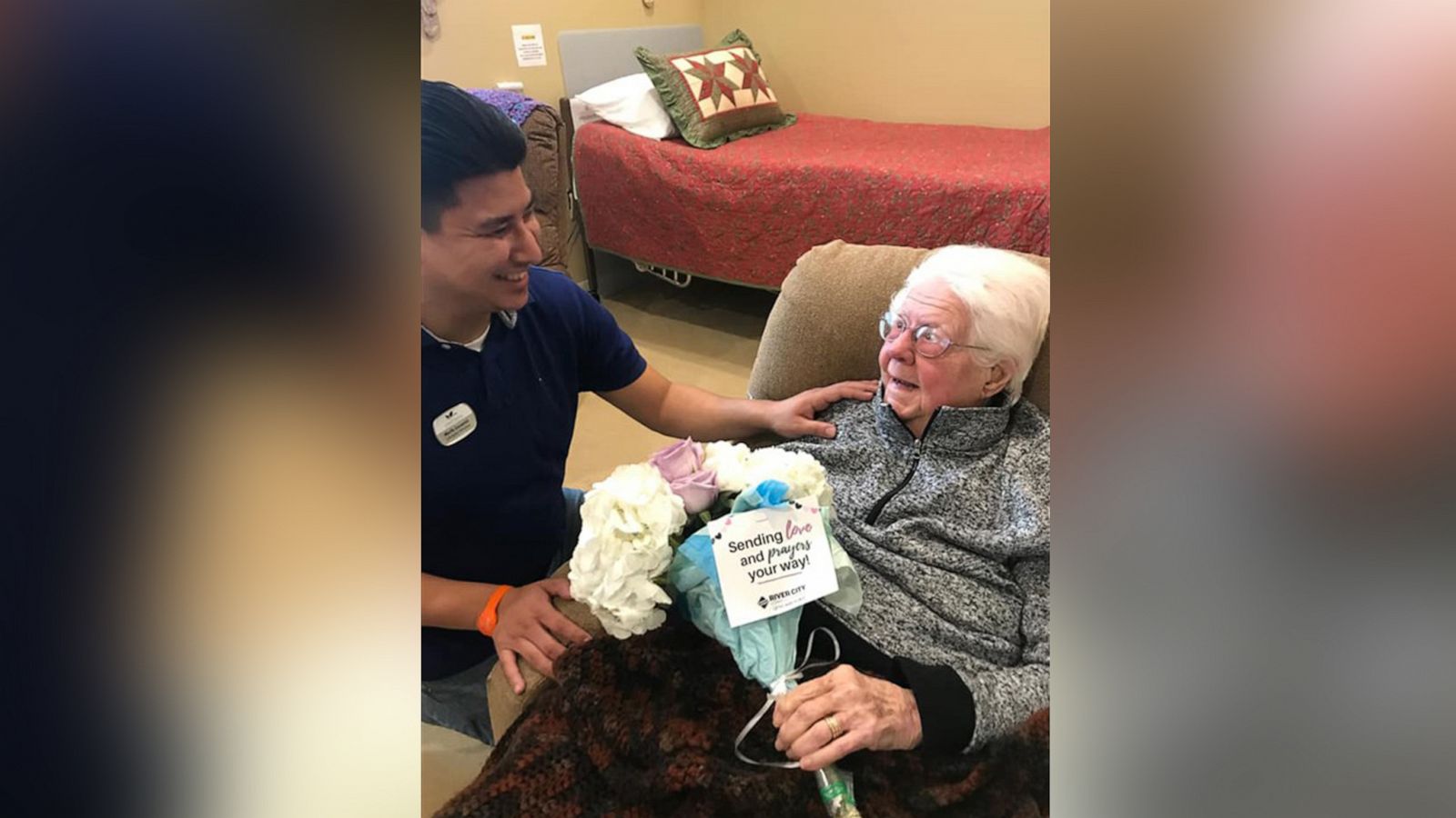 PHOTO: Seniors receive special bouquets from couple who put their wedding flowers to good use.