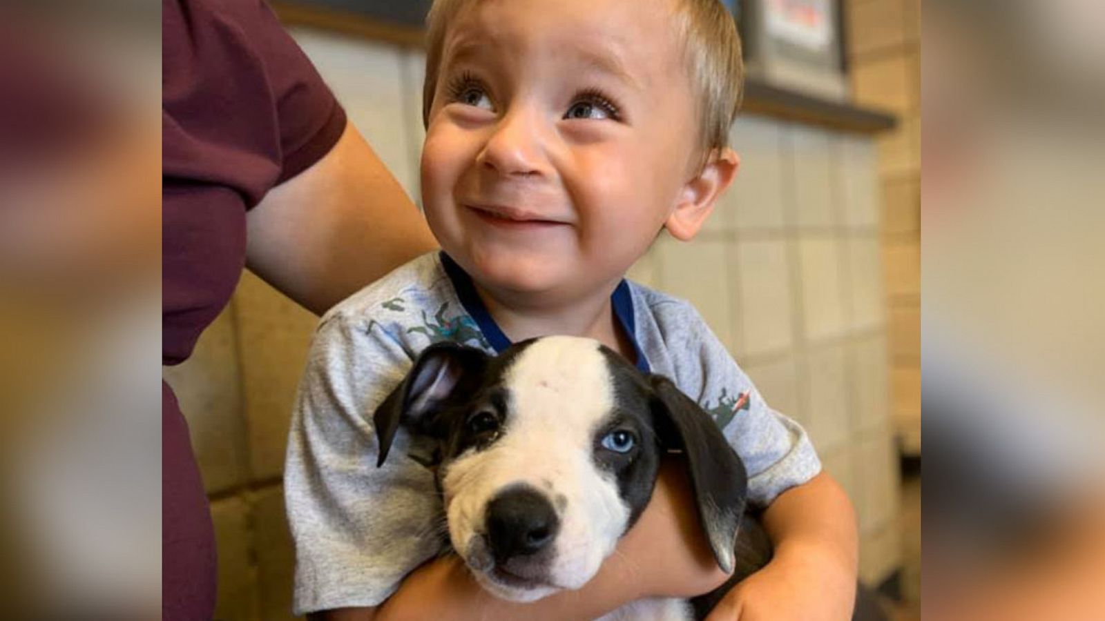 PHOTO: Bentley Boyers, 2, is seen holding his newly adopted rescue puppy, Lacey, at Jackson County Animal Shelter in Jackson County, Michigan, Sept. 4, 2020. Both Bentley and Lacey were born with a cleft lip.