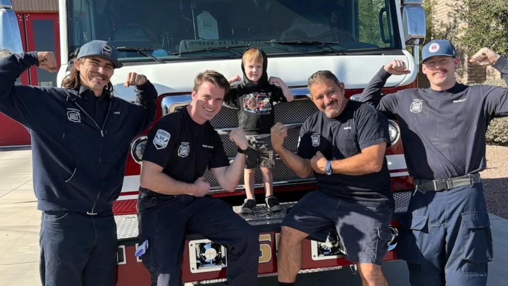 PHOTO: Firefighters helped 3-year-old boy with cancer celebrate his dream birthday.