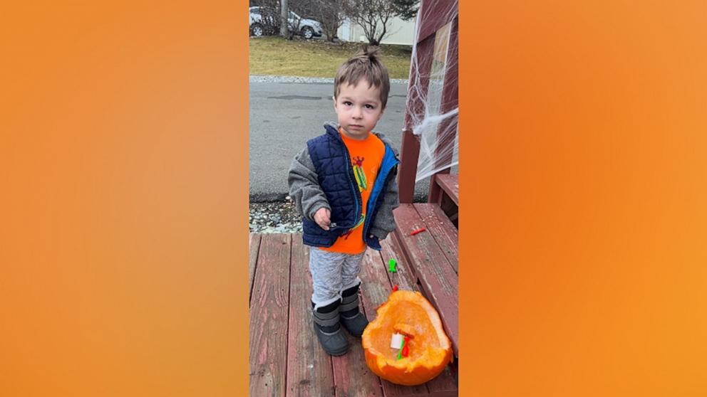 PHOTO: A young boy in Alaska encountered a broken pumpkin following a moose visit.