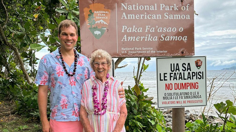 PHOTO: Brad Ryan and his grandmother Joy Ryan have been on a journey to visit every national park. On Monday, they arrived in American Samoa to visit their 63rd and final park, the National Park of American Samoa.