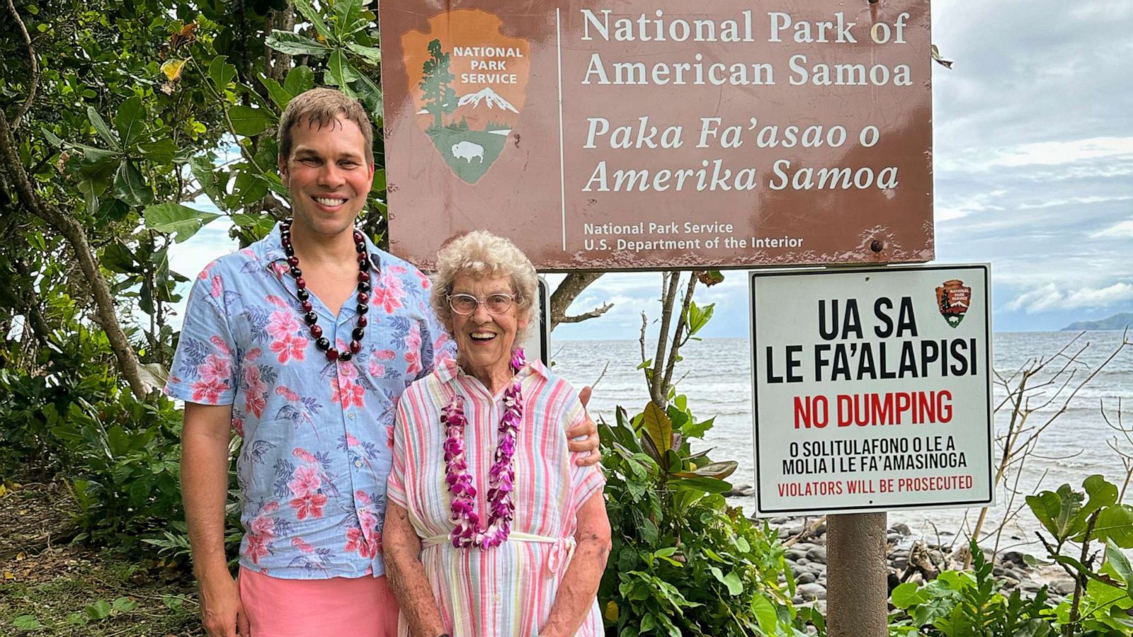 PHOTO: Brad Ryan and his grandmother Joy Ryan have been on a journey to visit every national park. On Monday, they arrived in American Samoa to visit their 63rd and final park, the National Park of American Samoa.