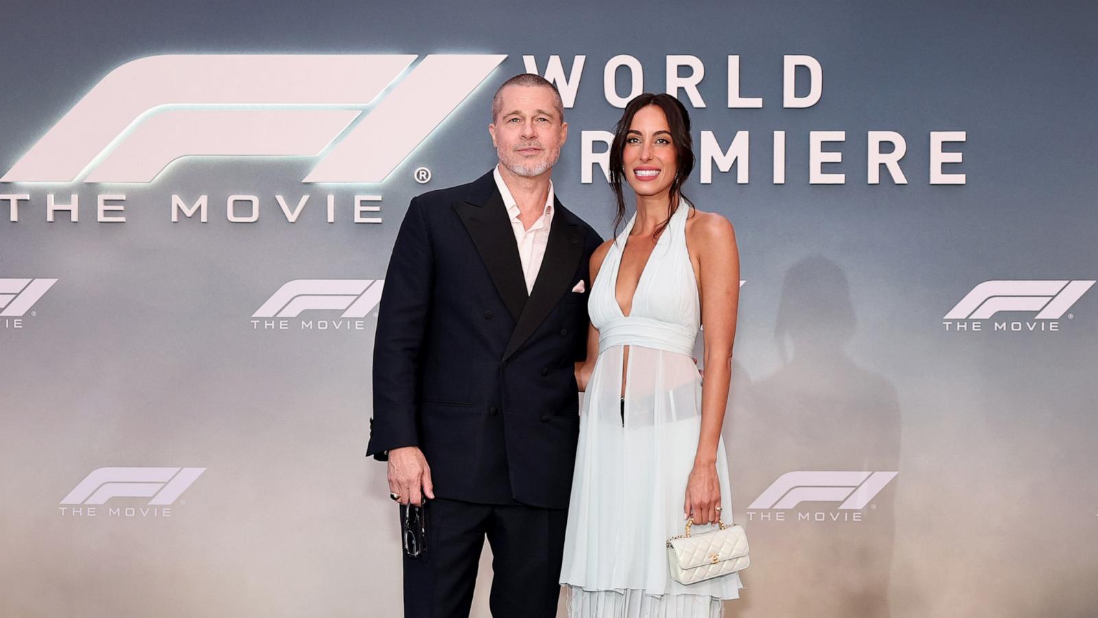 PHOTO: Brad Pitt and Ines de Ramon attend the World Premiere of F1 The Movie in Times Square, June 16, 2025 in New York City.