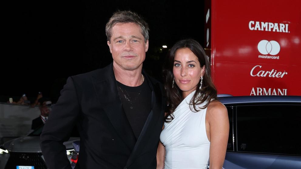 PHOTO: Brad Pitt and Ines de Ramon attend the "Wolfs" red carpet during the 81st Venice International Film Festival, on Sept. 1, 2024, in Venice, Italy. 