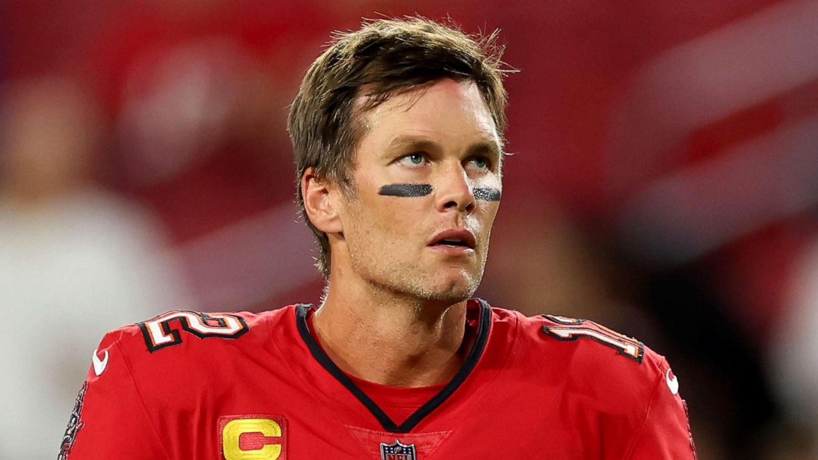 PHOTO: Tom Brady of the Tampa Bay Buccaneers during pregame warm-ups prior to a game against the Baltimore Ravens at Raymond James Stadium on Oct. 27, 2022 in Tampa, Fla.