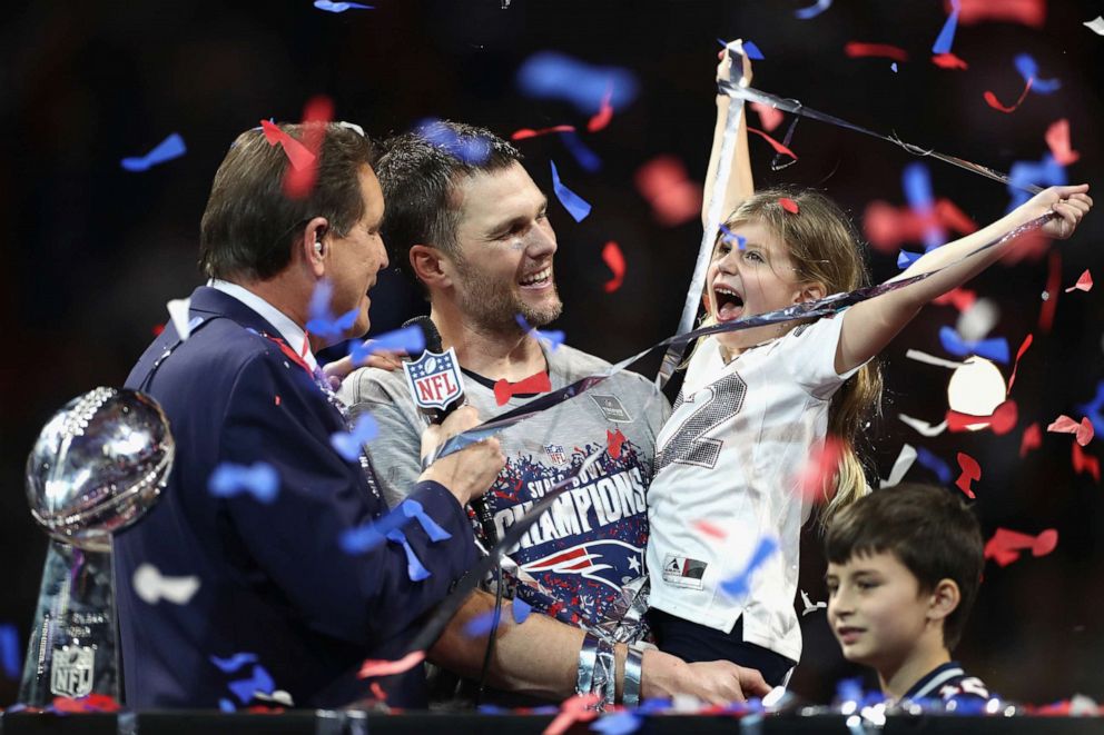 PHOTO: Vivian Lake Brady, daughter of Tom Brady celebrates the Patriots' 13-3 win over the Los Angeles Rams during Super Bowl LIII at Mercedes-Benz Stadium, Feb. 3, 2019 in Atlanta.