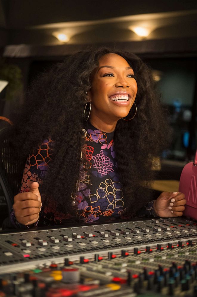 PHOTO: Grammy winning artist Brandy, working on her new song, "Starting Now," for Disney's "Ultimate Princess Celebration."
