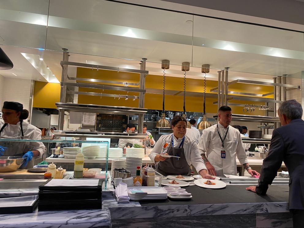 PHOTO: Chef Nickolas Martinez in the kitchen at the new Brasserie restaurant inside the Delta One Lounge at JFK.