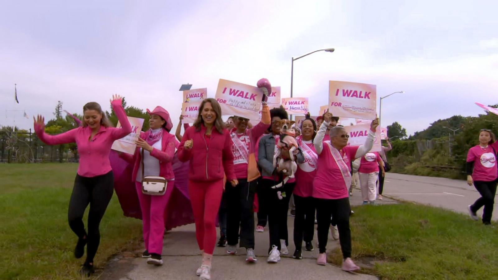 PHOTO: ABC News' Ginger Zee kicks off a walk for breast cancer awareness live on "Good Morning America" on Oct. 1, 2026.