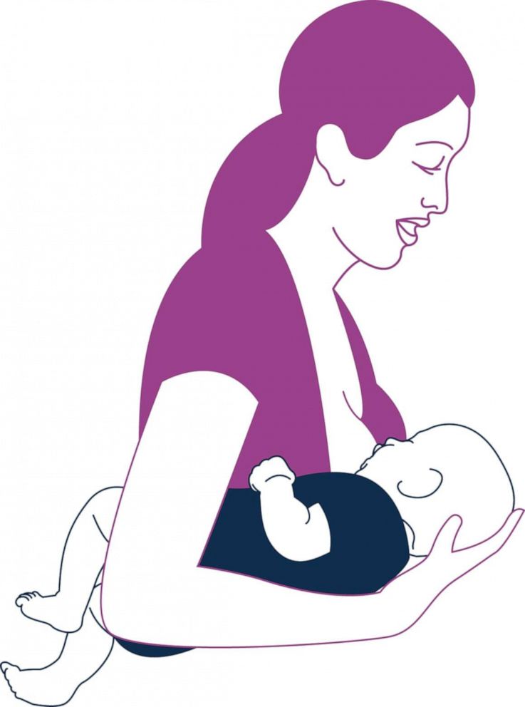 PHOTO: Clutch or 'football' hold: This hold is ideal for those recovering from a C-section as it keeps the baby's weight off your belly.
