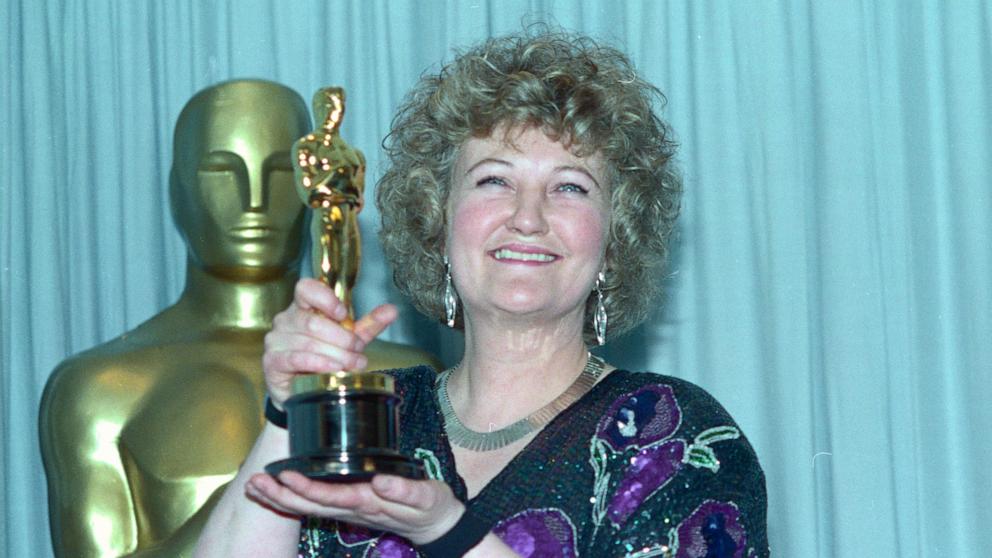 PHOTO: Brenda Fricker holds up her Oscar after winning Best Supporting Actress for her role in "My Left Foot" at the 62nd Academy Awards, on March 26, 1990.