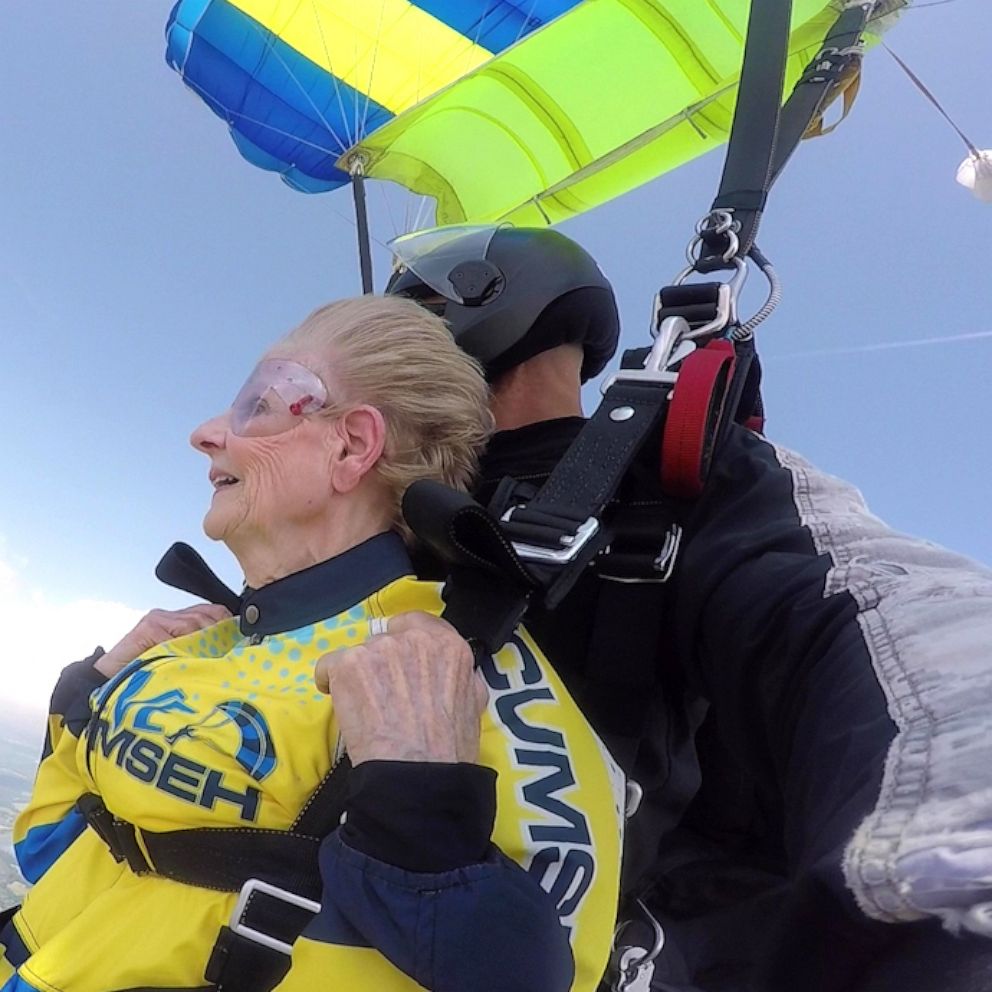 VIDEO: Two adventurous grandmas go skydiving to complete their bucket lists