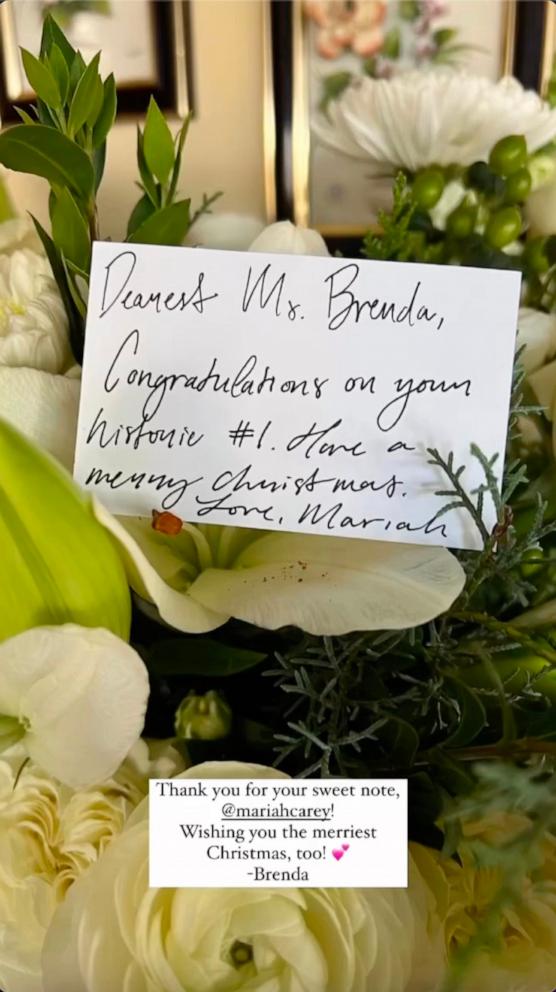 PHOTO: Brenda Lee shows off flowers sent to her by Mariah Carey in an Instagram story post on Dec. 7, 2023.