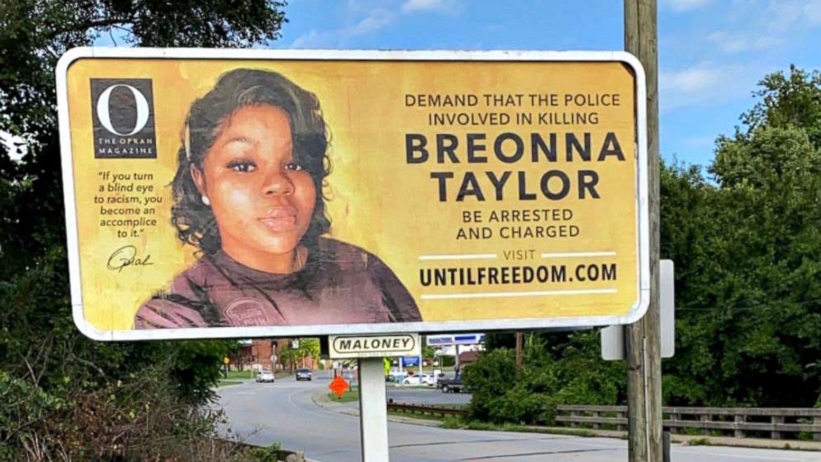 PHOTO: Oprah and "O, The Oprah Magazine" have erected 26 billboards with the cover image of Breonna Taylor across her hometown of Louisville, Kentucky, beginning Aug. 6, 2020.