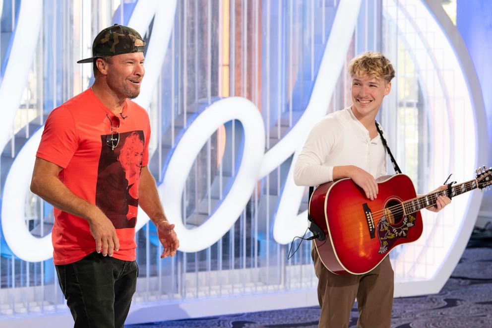 PHOTO: Backstreet Boys star Brian Littrell, with his son Baylee, on American Idol.