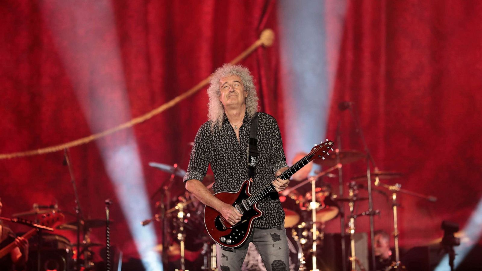 PHOTO: In this Feb. 16, 2020, file photo, Brian May of Queen performs during Fire Fight Australia at ANZ Stadium in Sydney.