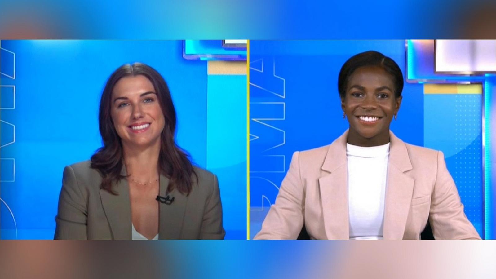 PHOTO: Alex Morgan and Brianna Pinto talk about the groundbreaking National Women's Soccer League Players Association contract in an appearance on “Good Morning America” Aug. 22, 2024.