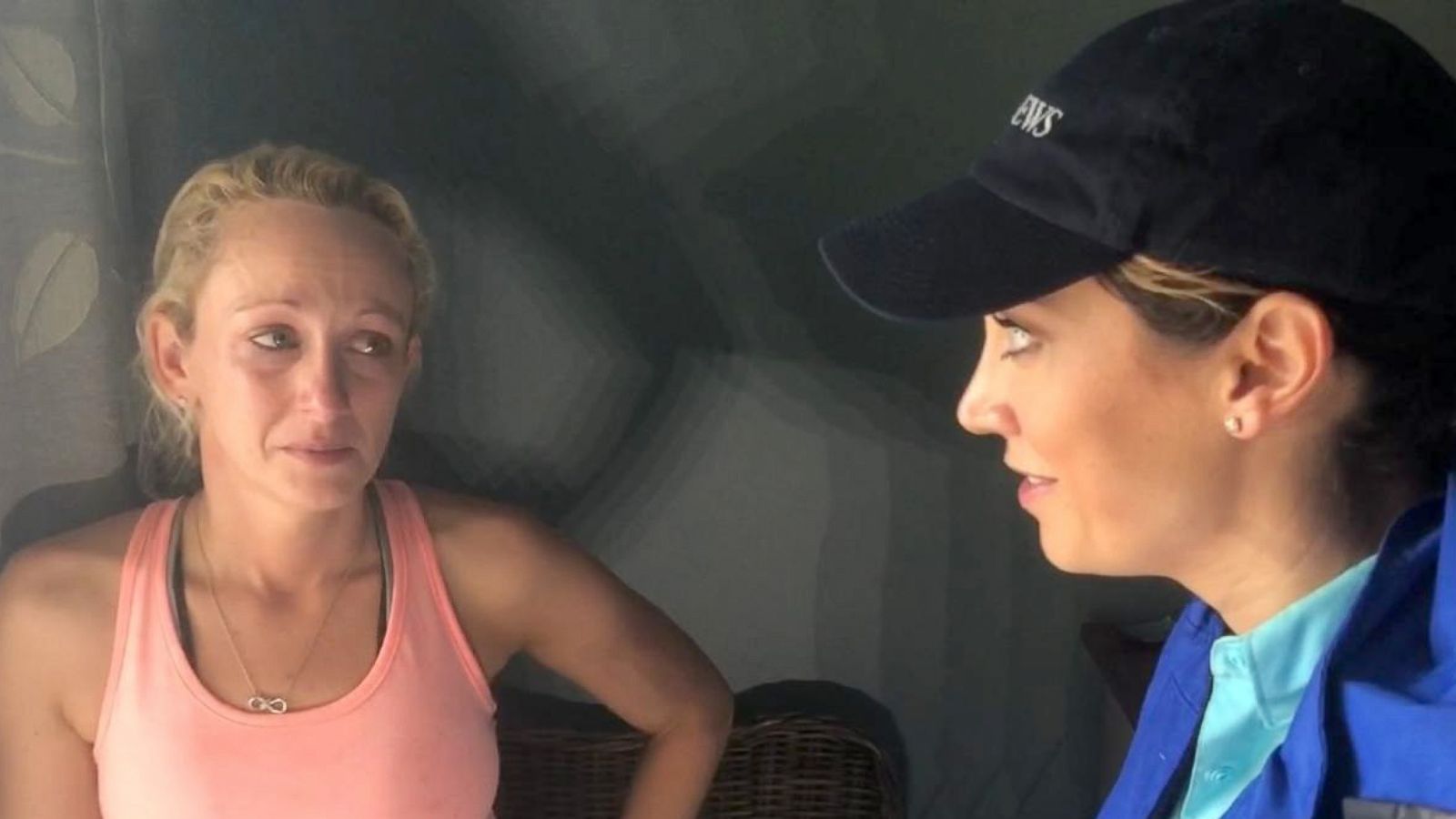 PHOTO: Kimberly Kennedy speaks with ABC News' Ginger Zee after Hurricane Michael swept through Mexico Beach, Fla.