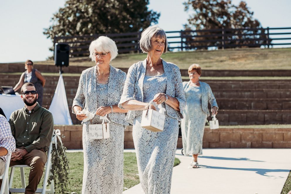 PHOTO: Wanda Grant and Betty Brown walk down the aisle at their granddaughter's Tennessee wedding September 22.