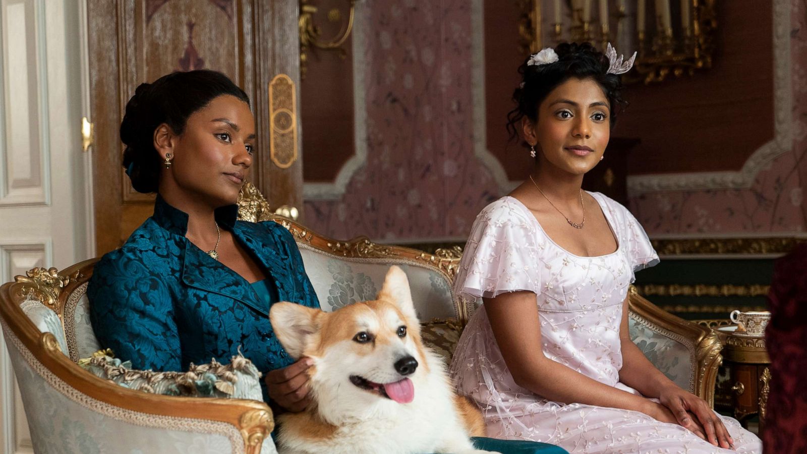 PHOTO: Simone Ashley as Kate Sharma, Charithra Chandran as Edwina Sharma in an episode of "Bridgerton."