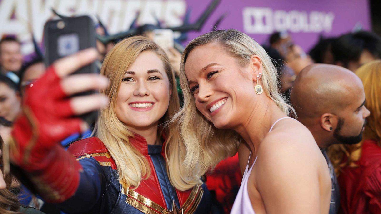 PHOTO: Brie Larson, right, attends the Los Angeles World Premiere of Marvel Studios' "Avengers: Endgame" at the Los Angeles Convention Center on April 23, 2019 in Los Angeles.