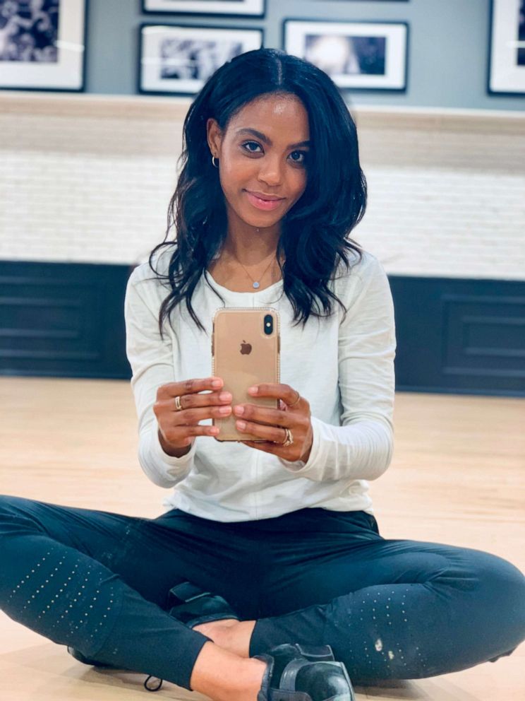 PHOTO: Britt Stewart holds her phone, posing for a selfie. She is competing alongside figure skating star Johnny Weir on season 29 of "Dancing with the Stars."